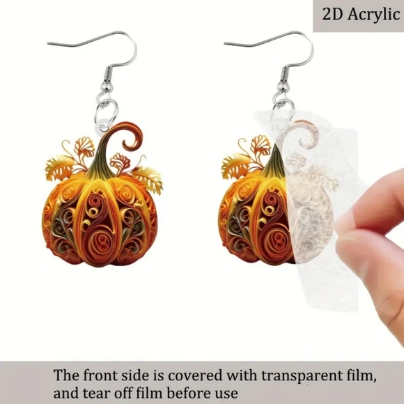 NEW Chic Acrylic Pumpkin Dangle Earrings - Picture 5 of 6
